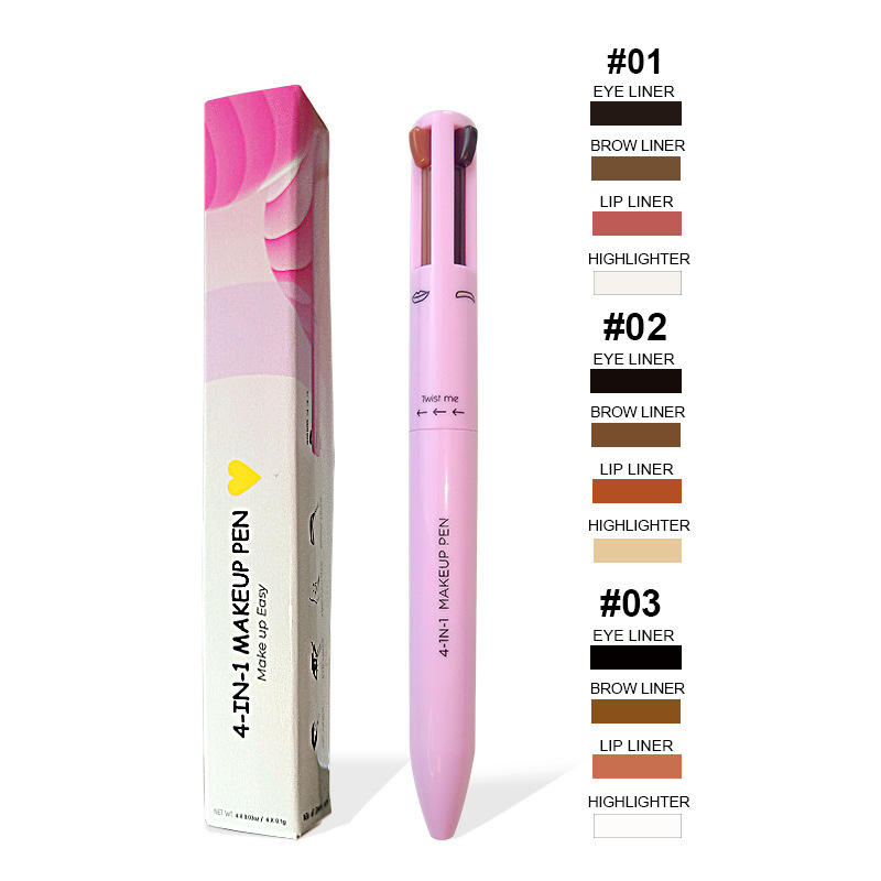 4-in-1 Eyebrow Pencil, Lip Liner, Highlighter & Eyeliner Pen – Waterproof, Long-Lasting Makeup Tool for Easy Beauty