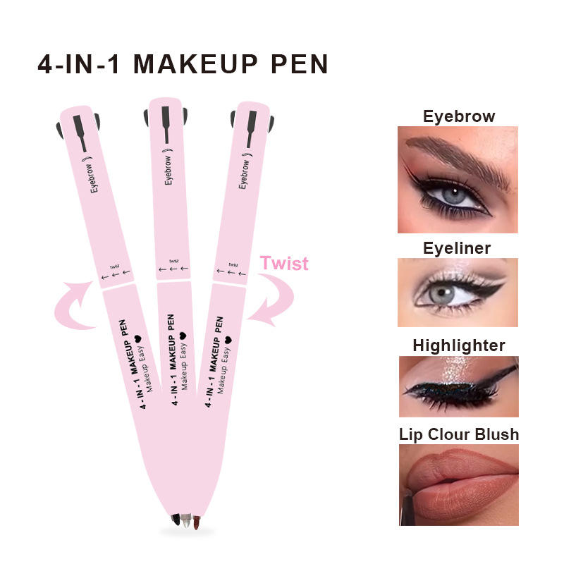 4-in-1 Eyebrow Pencil, Lip Liner, Highlighter & Eyeliner Pen – Waterproof, Long-Lasting Makeup Tool for Easy Beauty