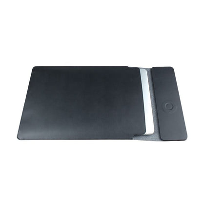 4-in-1 PU Leather Laptop Sleeve – 15W Wireless Charging, Magnetic Waterproof Case for MacBook, Phone & Earbuds